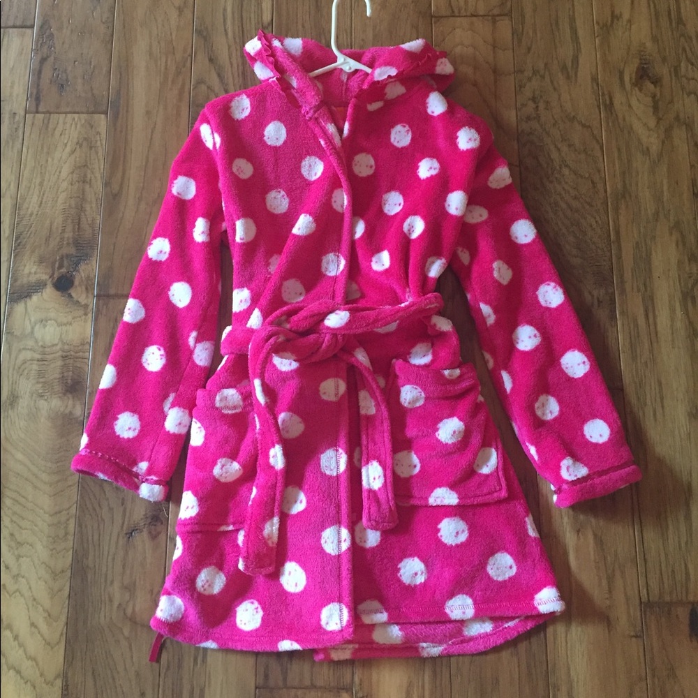 Pink and white polka dot robe