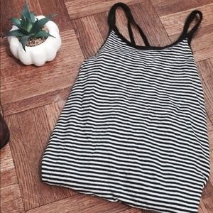 Black and white striped haulter neck tank top