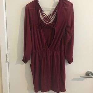 Burgundy long sleeve flowy dress