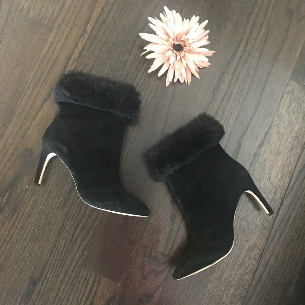 INC Black Suede Fur Trim Booties - Picture 1 of 6