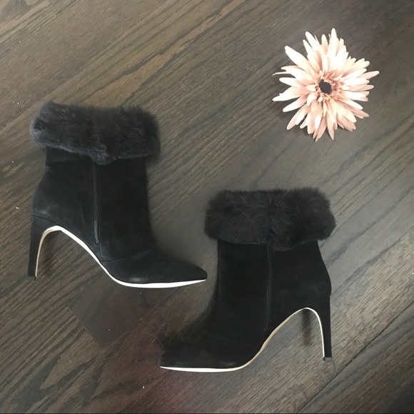 INC Black Suede Fur Trim Booties - Picture 2 of 6