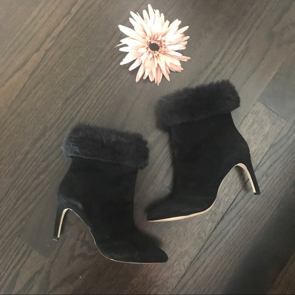 INC Black Suede Fur Trim Booties - Picture 3 of 6