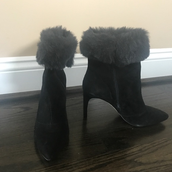 INC Black Suede Fur Trim Booties - Picture 5 of 6