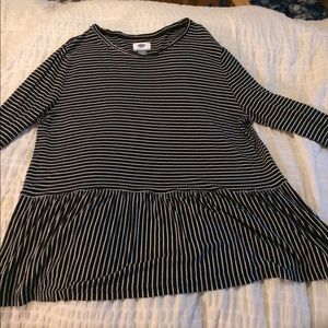 Black and white stripe long sleeve peplum shirt