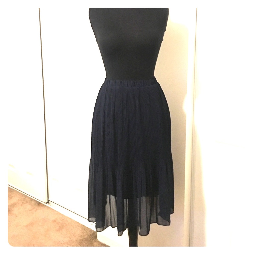 PLEATED NAVY MIDI SKIRT