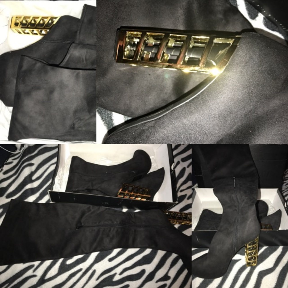 Black Tyanna THIGH HIGH HEEL BOOTS 😋