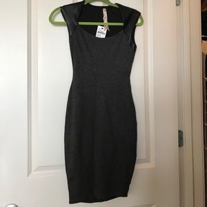 Midi dress with leather capped shoulders