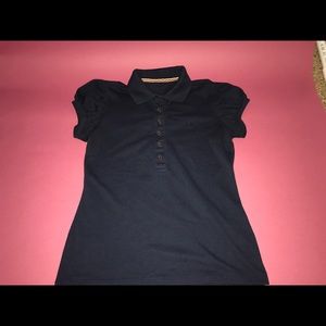 Girls Burberry Polo Top - navy blue