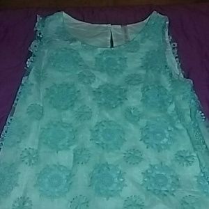 Blue / Gree  Flowered Dress
