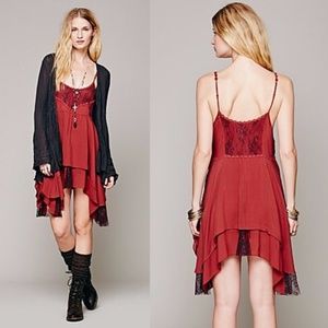 Free People Cayenne Red Pieced Lace Slip XS