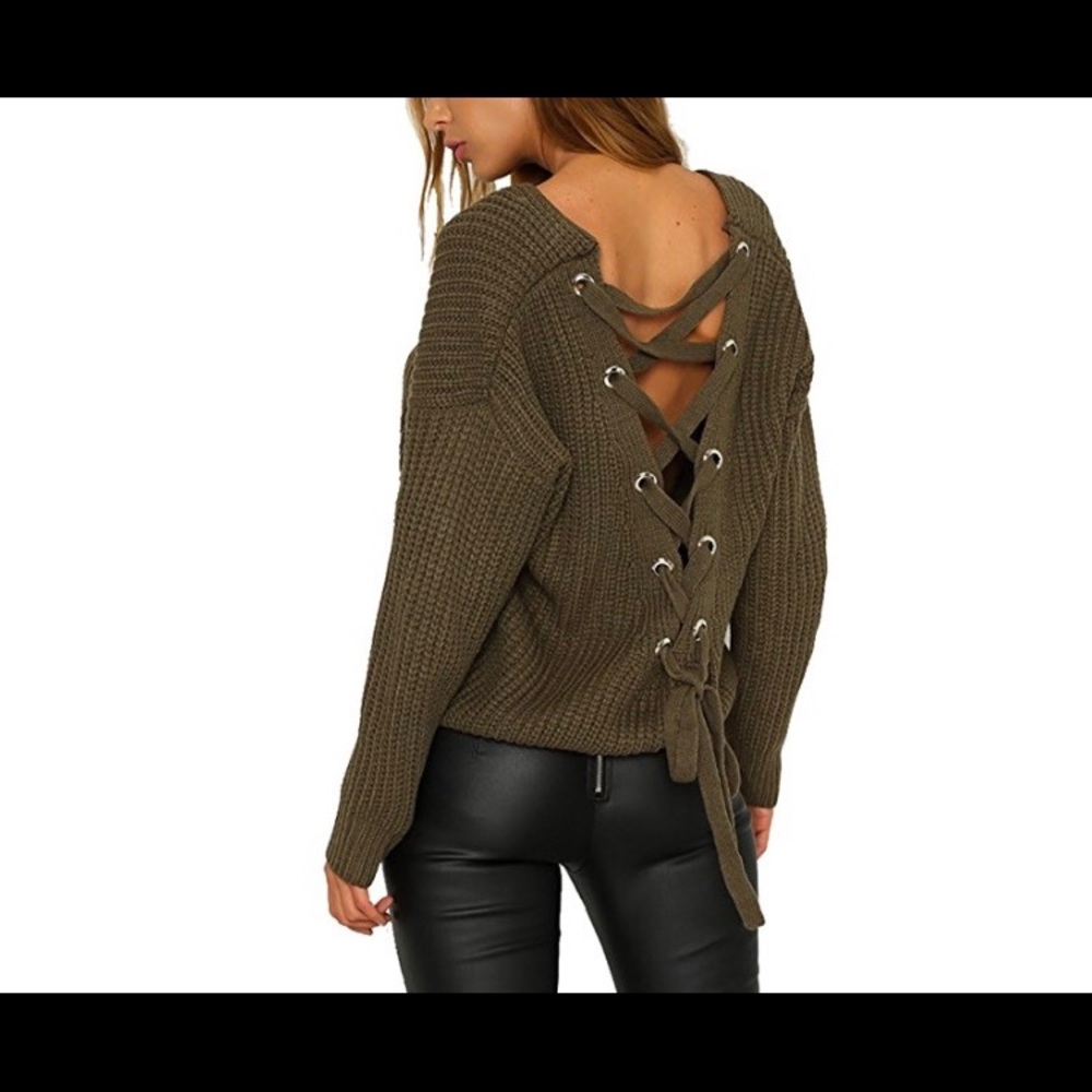 🆕Lace Up Slim Knitted Sweater - Picture 1 of 2