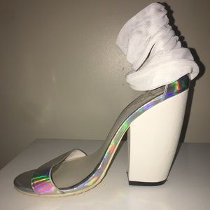 Unif White and Metallic Chunky Heels