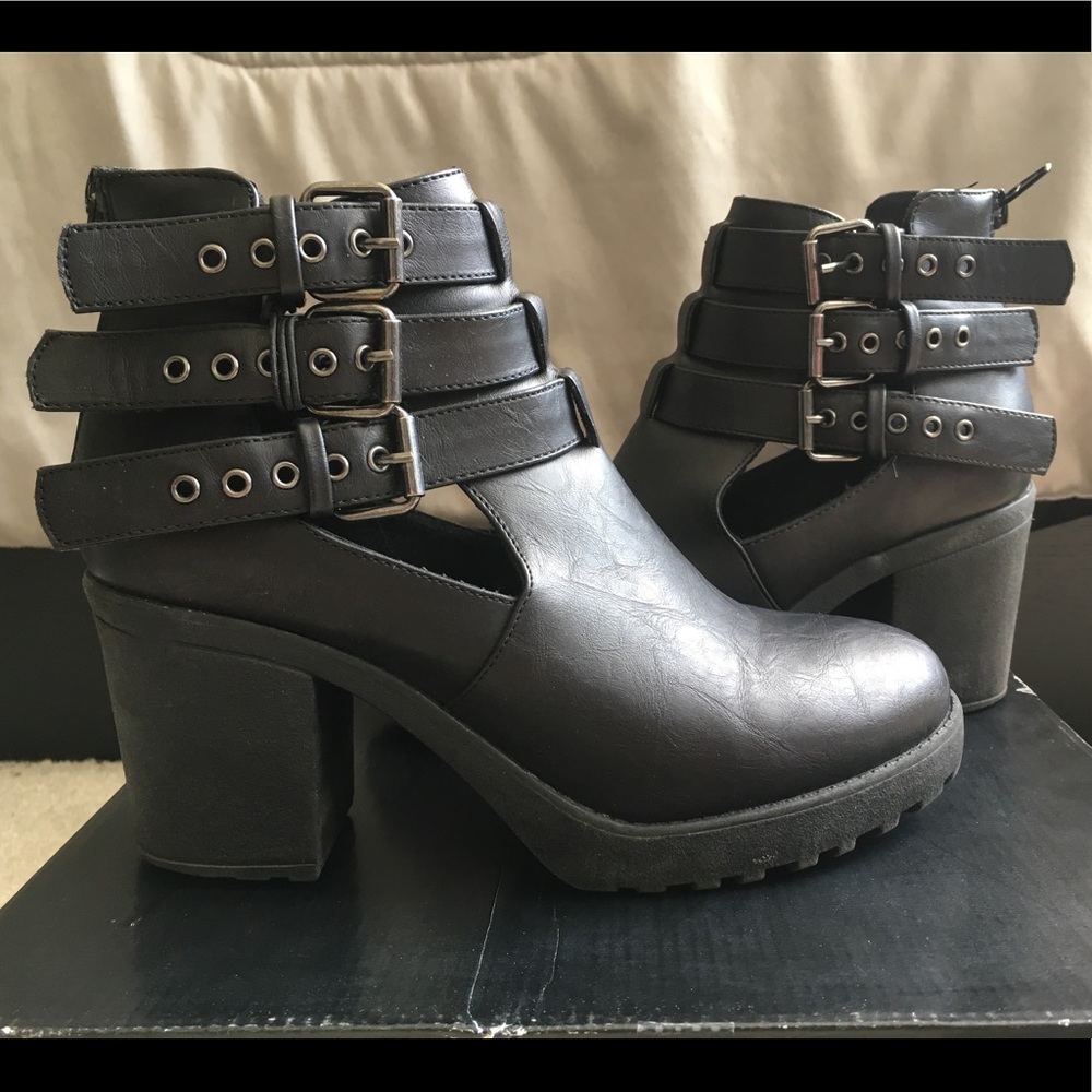 Black buckle ankle bootie