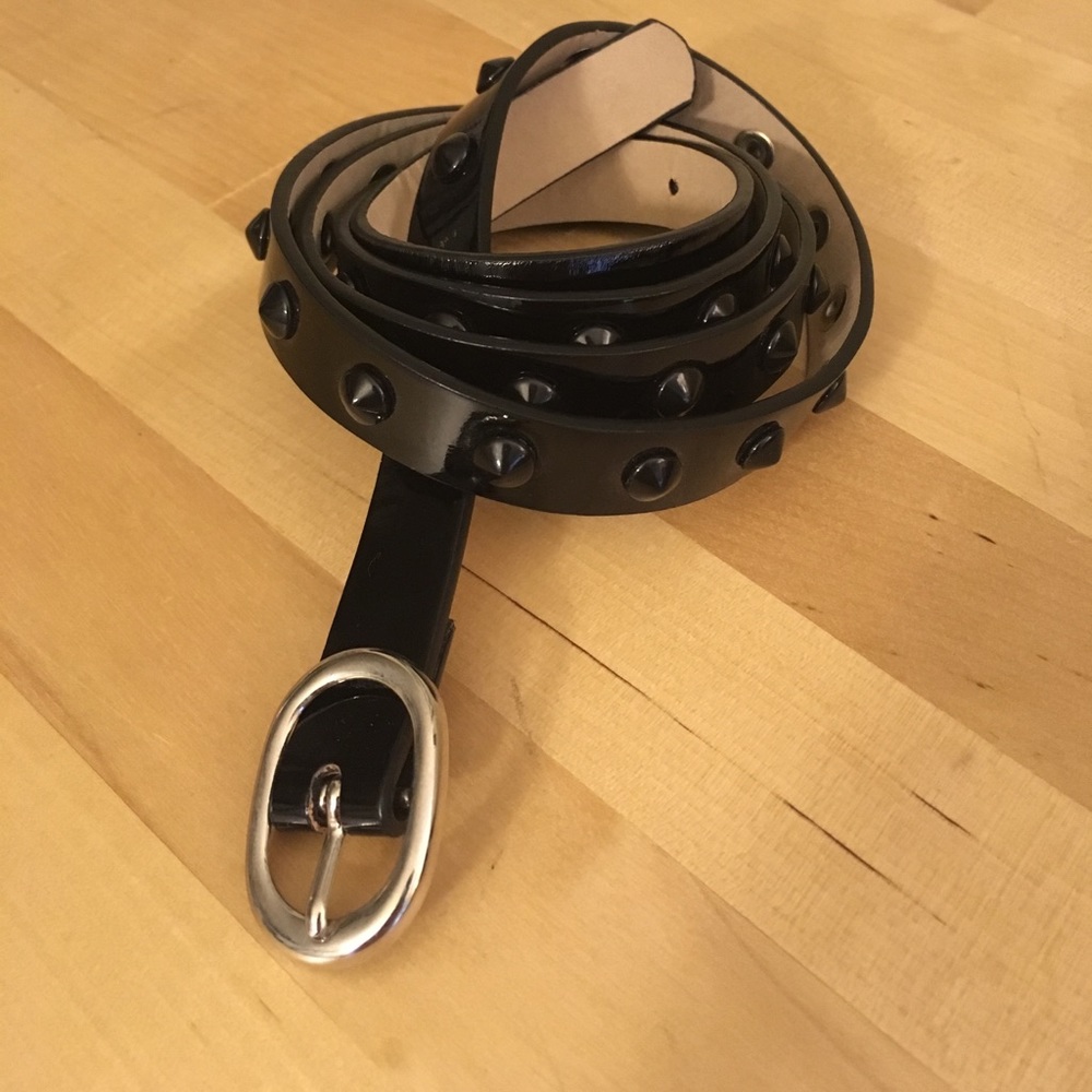 Black studded patent leather thin belt