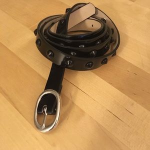 Black studded patent leather thin belt