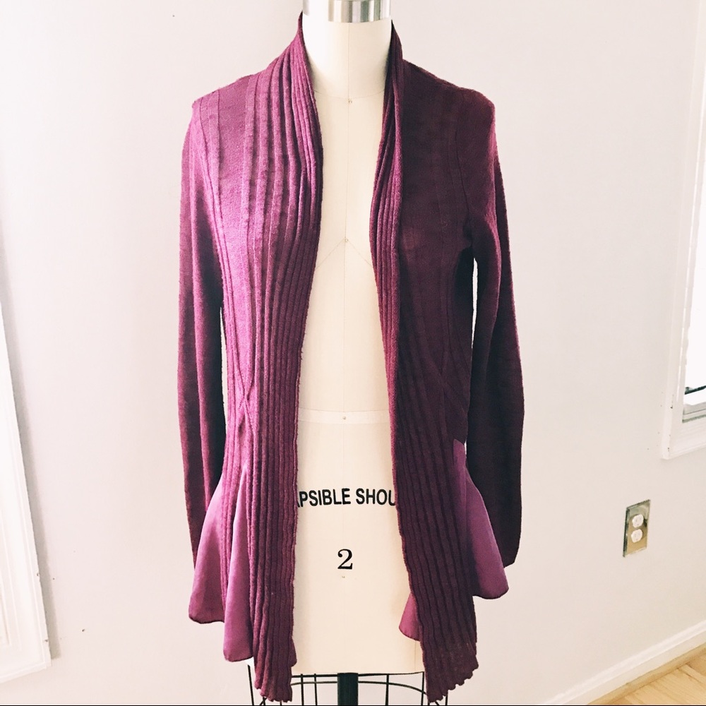 Anthropologie Knitted & Knotted Burgundy Cardigan