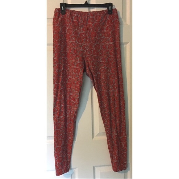 LuLaRoe Pants - LuLaRoe TC Legging Tall Curvy Red Coral Turquoise