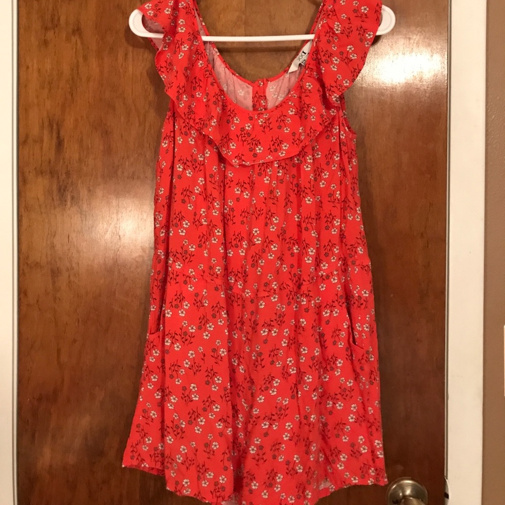 Orange floral print, Ruffle Collared Romper