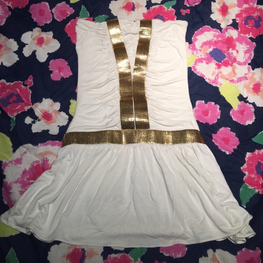 Long gold gathered tube top