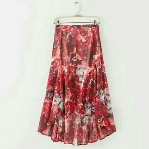 Floral Red Asymmetrical Skirt