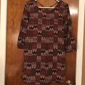 Tribal print dress, 3/4 sleeve