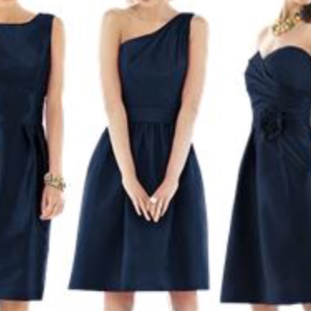 Alfred Sung Navy One Strap Knee Length Dress