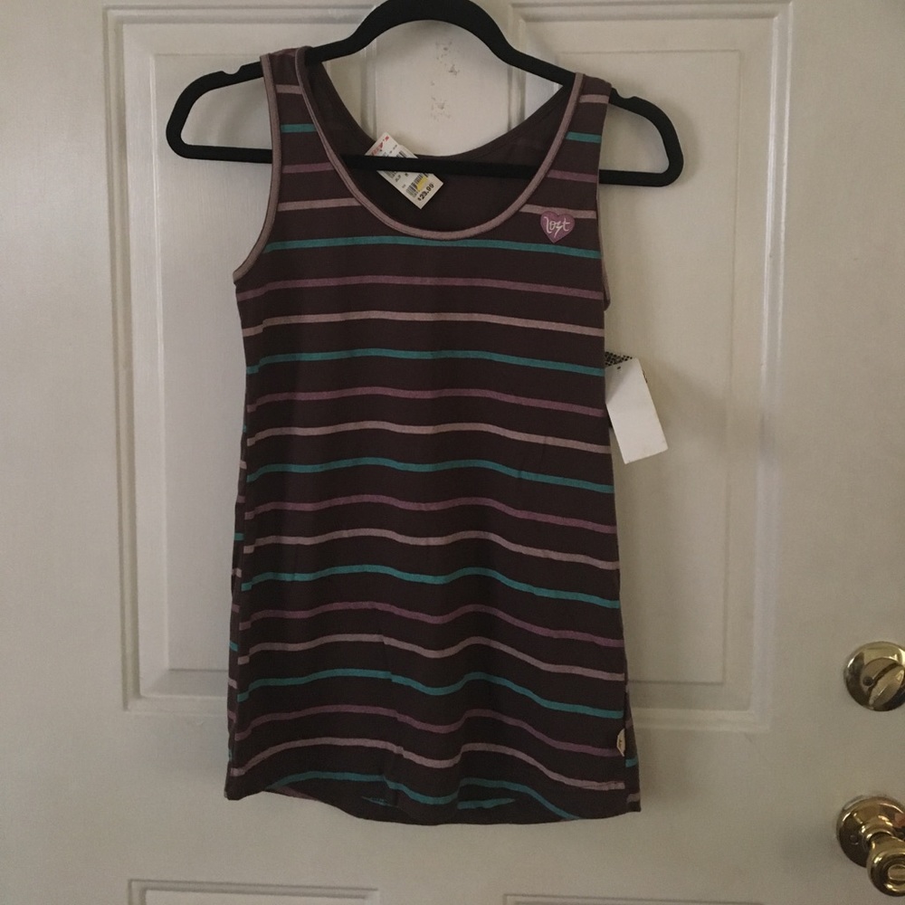 NWT Lost striped tank medium brown teal lavender
