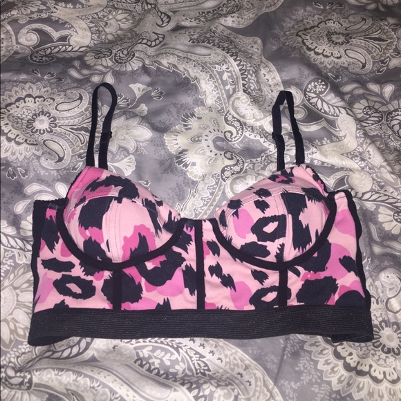 Bebe Pink and Black Leopard Print Bustier - Picture 2 of 3