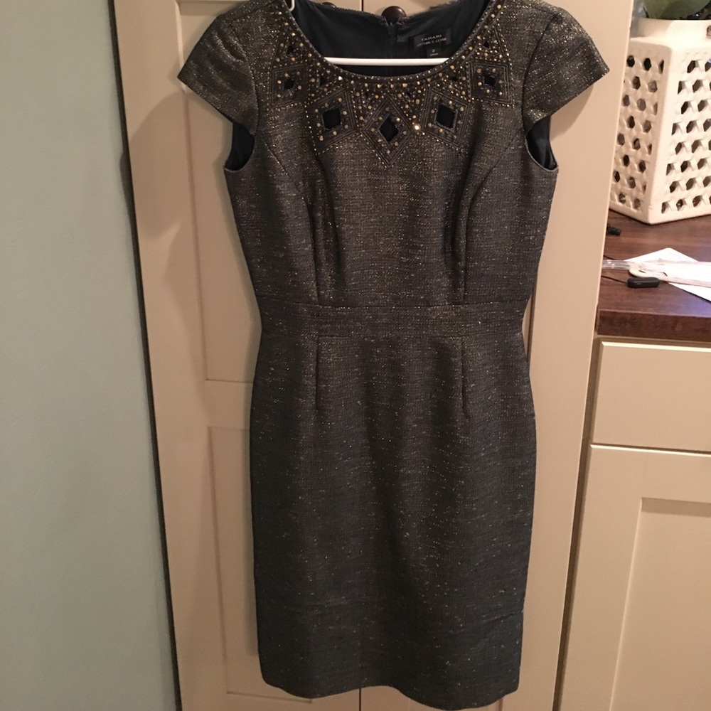 Tahari Green Metallic Cocktail Dress