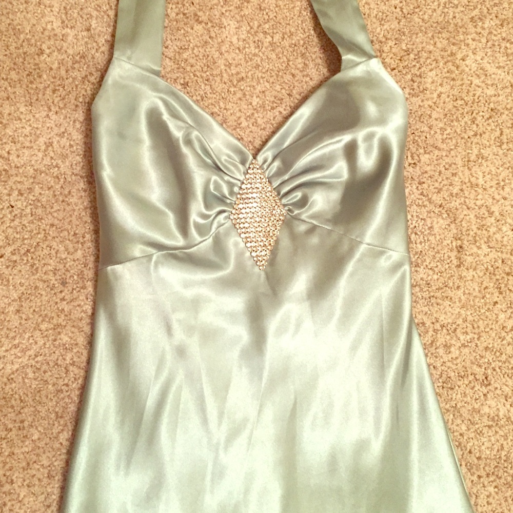 Beautiful mint homecoming / prom floor length gown