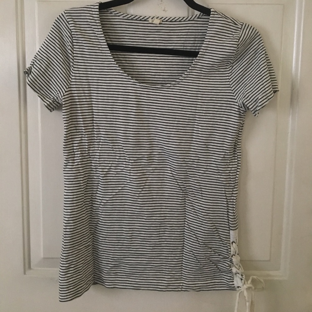EUC J. Crew striped lace-up tee XS off-white navy