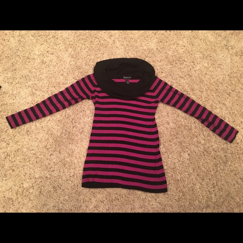 INC Magenta & Black Strip Cowl Neck Sweater