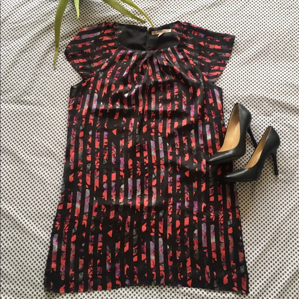Silky floral striped mini shift dress