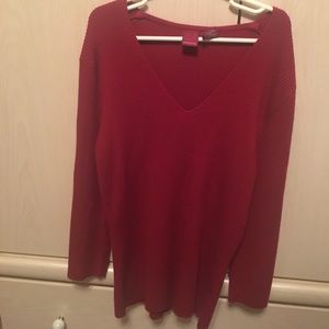 Ribbed V-Neck Red Top
