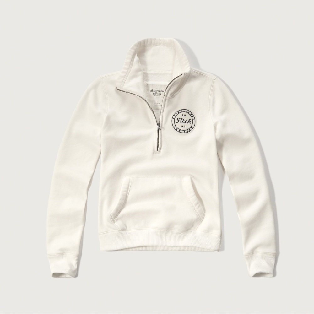 White Abercrombie and Fitch half zip pull over