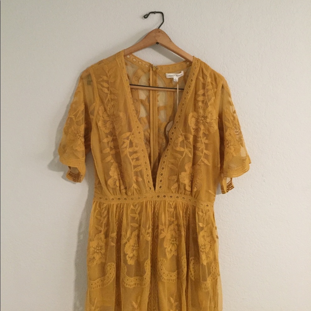 Ochre Yellow Long Lace Romper