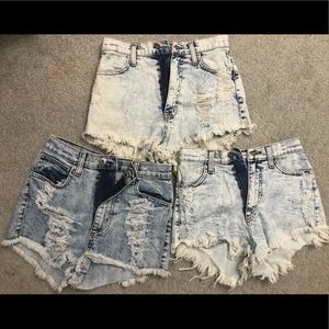 Distressed denim cut off shorts