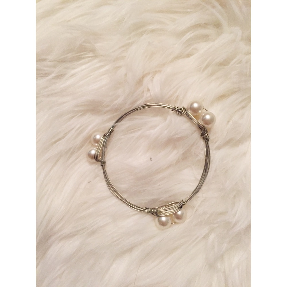 silver bangle with pearl inspired beads