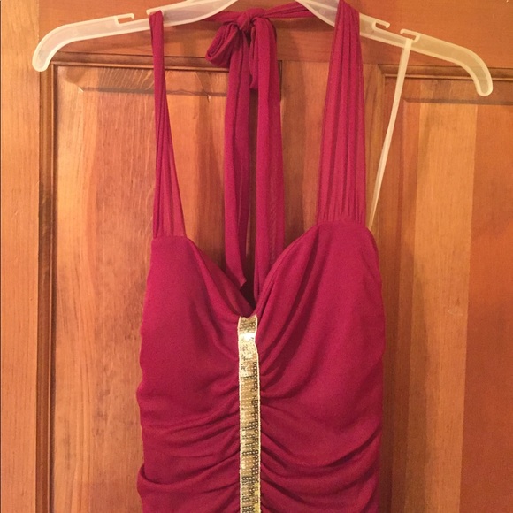 Burgundy homecoming dress with gold sequin details - Picture 2 of 2