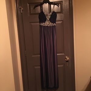 Strapless navy formal dress