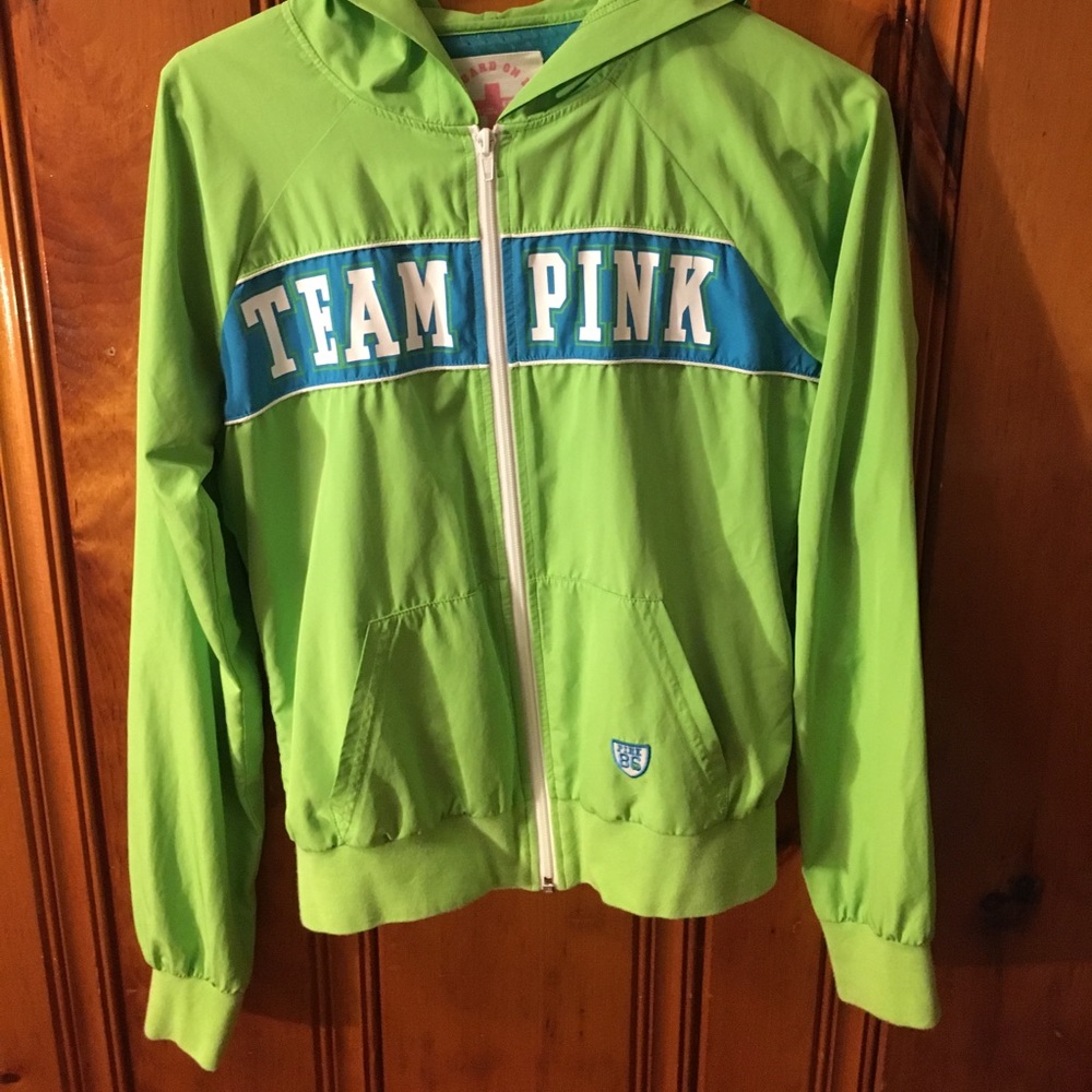 Rare Vintage Victoria’s Secret VS Team Pink Windbreaker jacket Bright Green