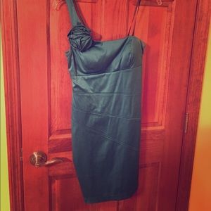 One shoulder teal homecoming or prom dress