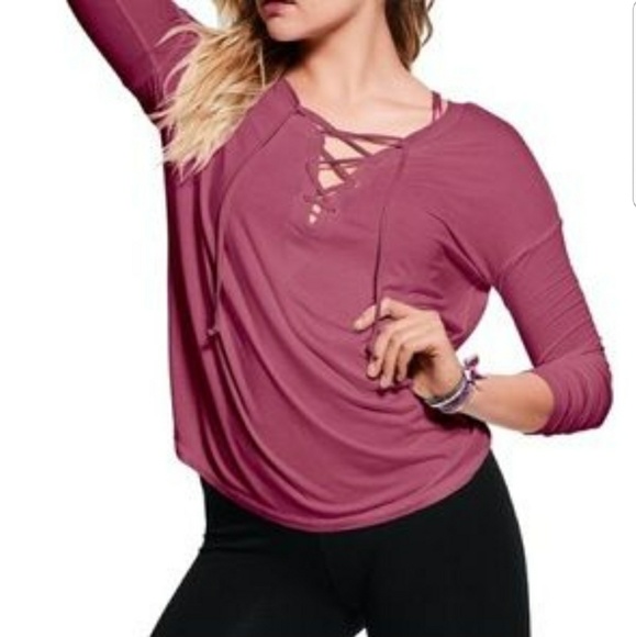 PINK Victoria's Secret Tops - Pink VS laced up super soft tee