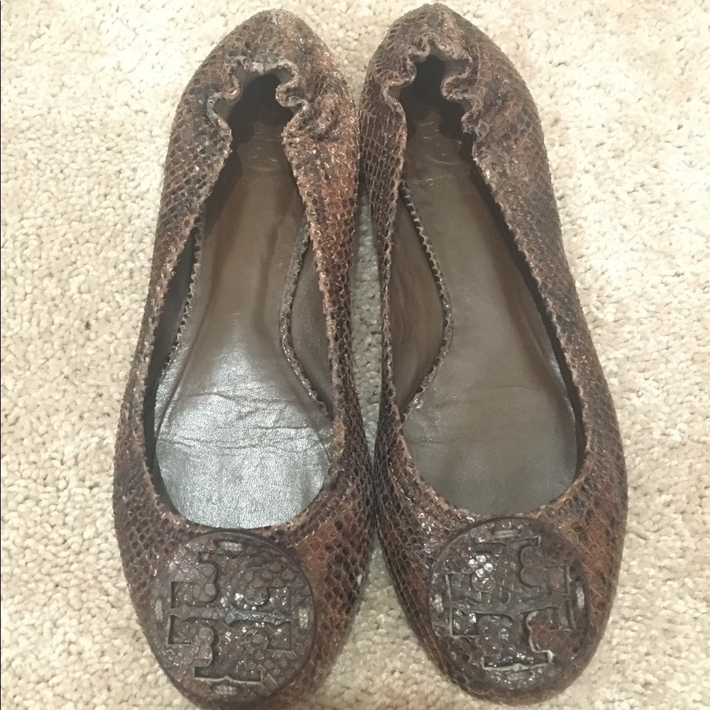 Tory Burch, snakeskin brown ballet flats