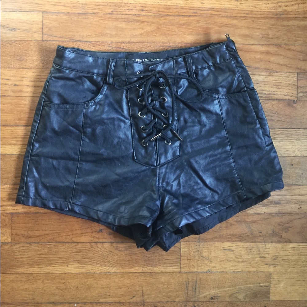 LF House of Three Vegan Leather Lace Up Shorts