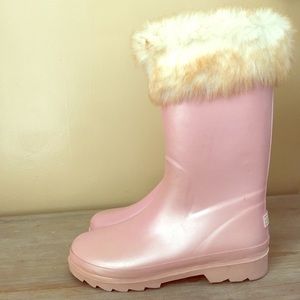 Pink with Faux Fur Rain Boots Sz. 6.5 or 7