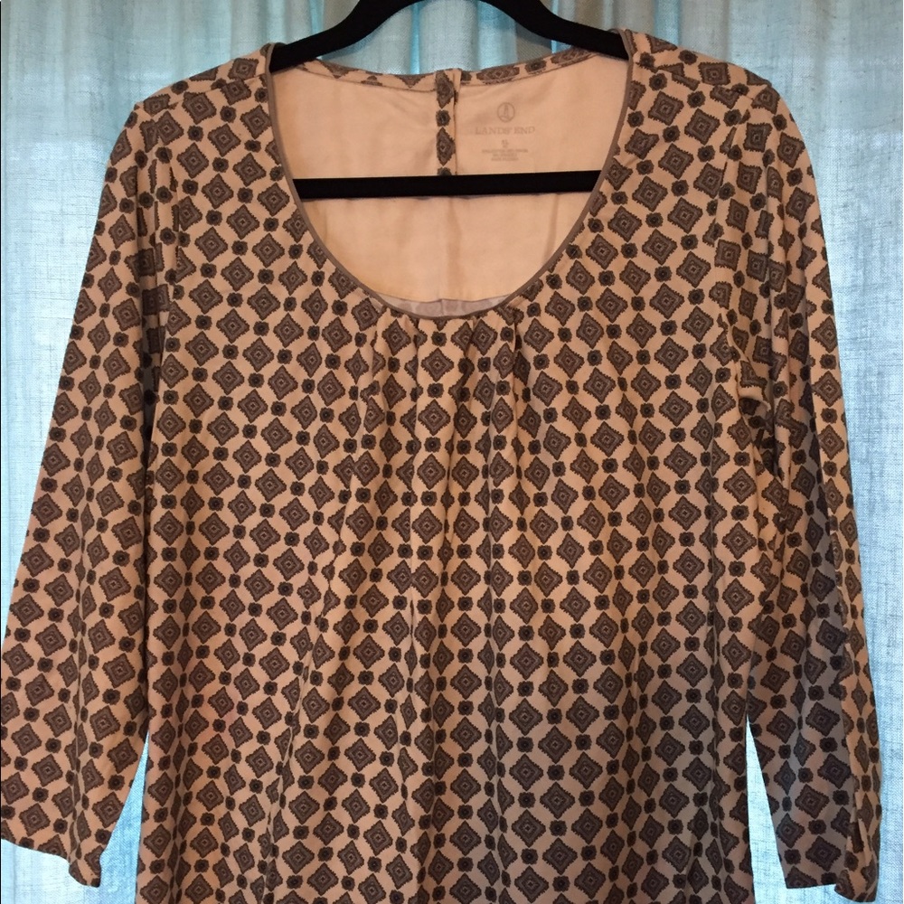 Lands End pleat neck shirt, 3/4 sleeves, size XL