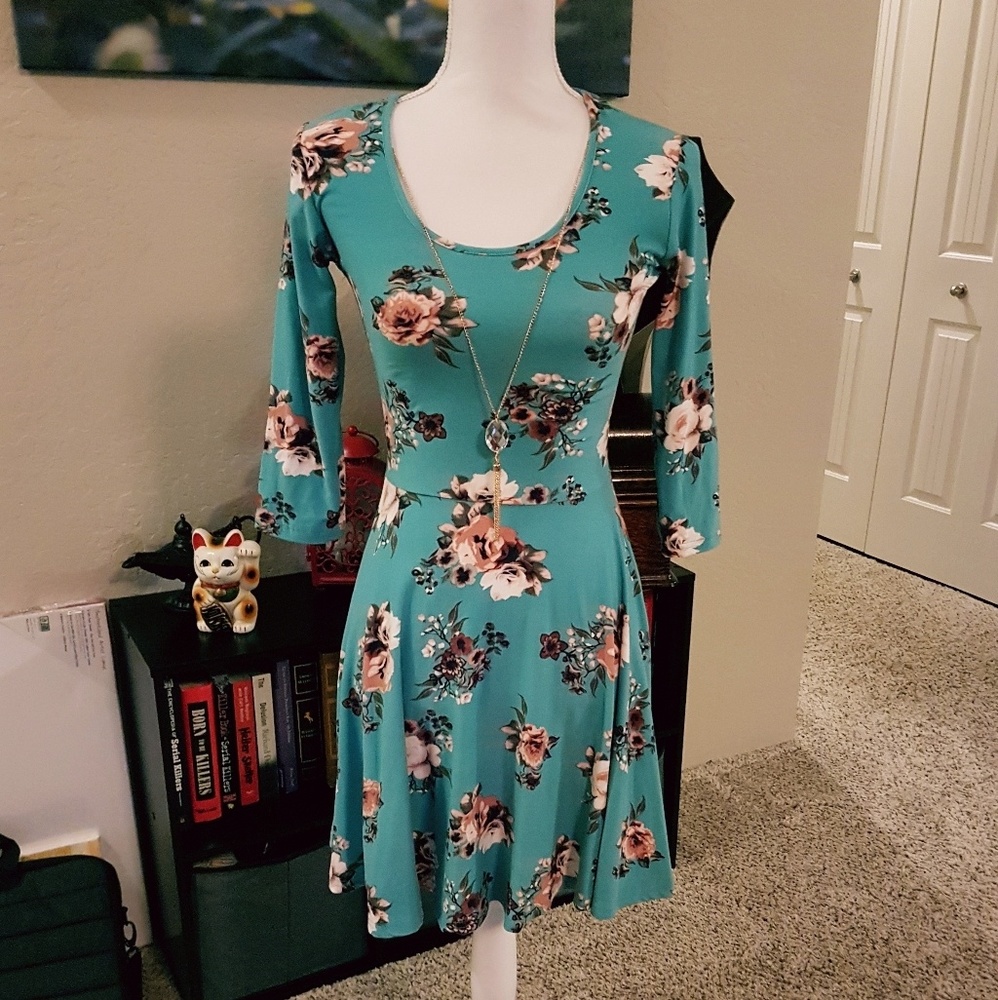 NWT Teal and Floral Dress