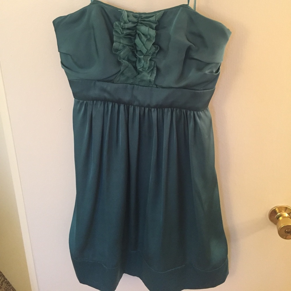 BCBG strapless teal cocktail dress