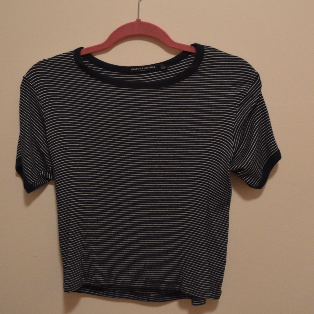 Brandy Melville Blue + White Striped Tee